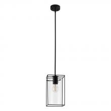 Eglo 205296A - Loncino - 1 LT Mini Pendant with a Structured Black Open Frame and Clear Glass Shade. 1-60W E26 Bulb