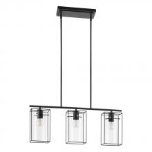 Eglo 205297A - Loncino - 3 LT Island Pendant with a Structured Black finish and and Clear Cylinder Glass