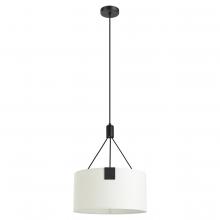 Eglo 39882A - 3 LT Pendant With Structured Black Finish and White Fabric Drum Shaped Shade 3-60W E26 Bulbs
