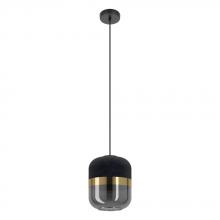 Eglo 39918A - Sinsiga - 1LT Mini Pendant with a Structured Black Finish with Gold Accent Black Fabric Shade