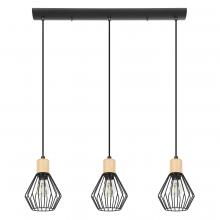 Eglo 43378A - 3 LT Linear Pendant With Structured Black Finish and Open Frame Structured Black Shades