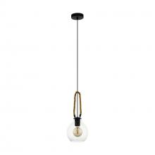Eglo 43617A - Rodding - 1 LT Pendant with Structured Black Finish Brown Roping and Clear Glass Shade