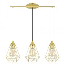 Eglo 43682A - Tarbes - 3 LT Linear Pendant with Brushed Brass Finish with Black Accents 3-15W E26 LED Bulbs