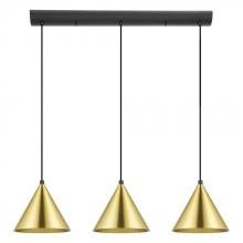 Eglo 99592A - 3 LT Linear Pendant Structured Black Finish With Brushed Brass Metal Shades 3-40W E26 Bulbs