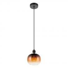 Eglo 99614A - 1 LT Pendant Structured Black Finish With Vaporized Amber Glass Shade 1-40W E26 Bulb