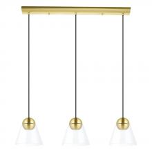 Eglo 99629A - 3 LT Linear Pendant Brushed Brass Finish With Clear Glass Shade 3-10W GU10 LED Bulb
