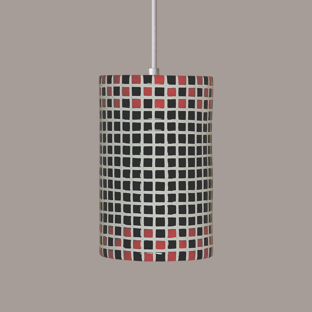 Checkers Pendant Red and Black (White Cord & Canopy)