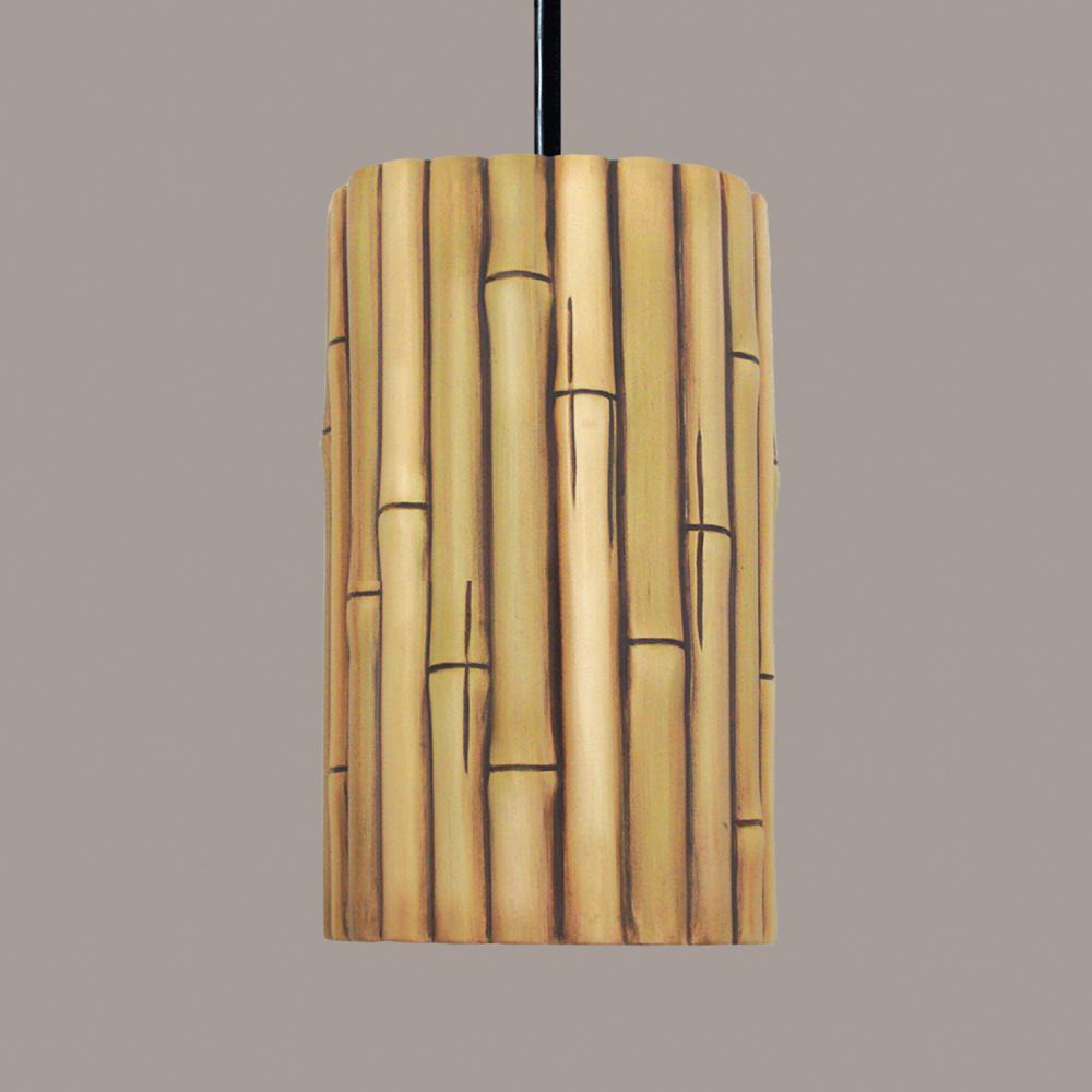 Bamboo Pendant Natural (Black Cord & Canopy)
