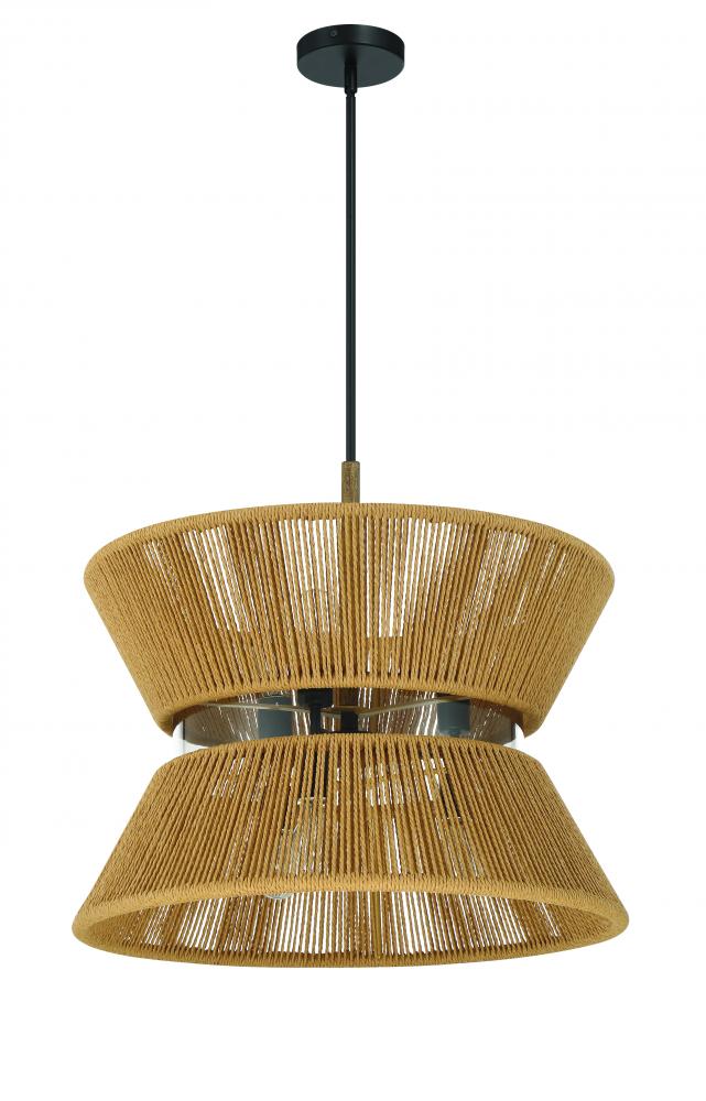 Serena 6 Light Pendant in Flat Black/Walnut