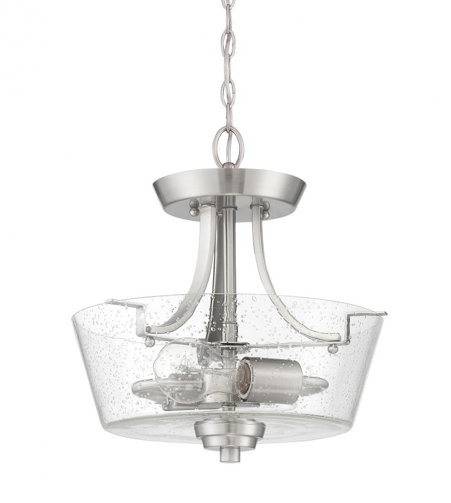 Grace 2 Light Convertible Semi Flush in Brushed Polished Nickel (Clear Seeded Glass)