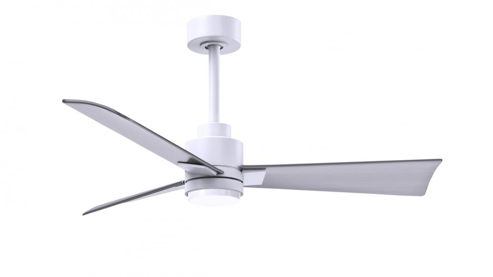 Alessandra 3-blade transitional ceiling fan in matte white finish with brushed nickel blades. Opti