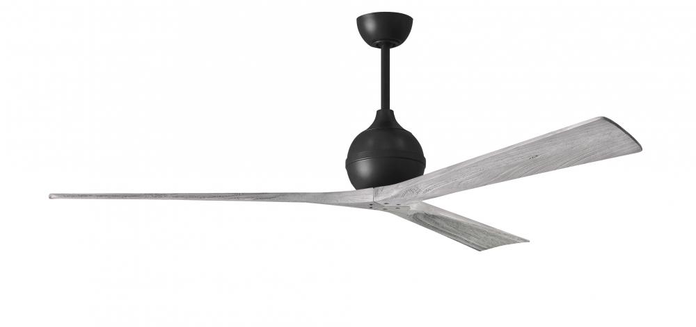 Irene-3 three-blade paddle fan in Matte Black finish with 72” solid barn wood tone blades.