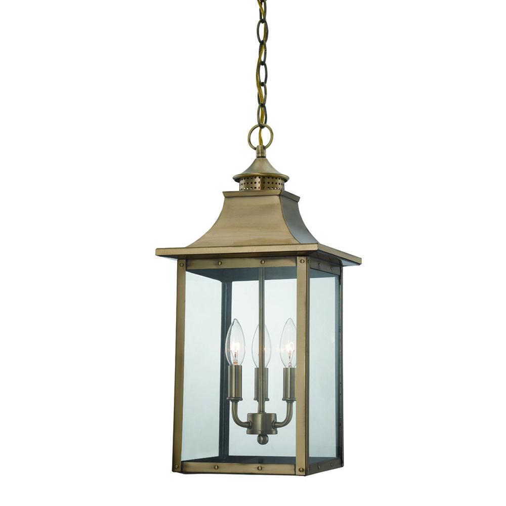 St. Charles Collection Hanging Lantern 3-Light Outdoor Aged Brass Light Fixture