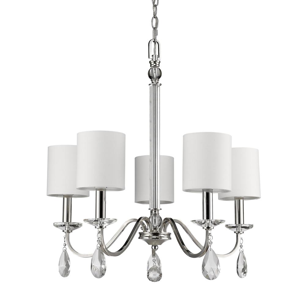 Lily Indoor 5-Light Chandelier w/Shades & Crystal Pendants In Polished Nickel
