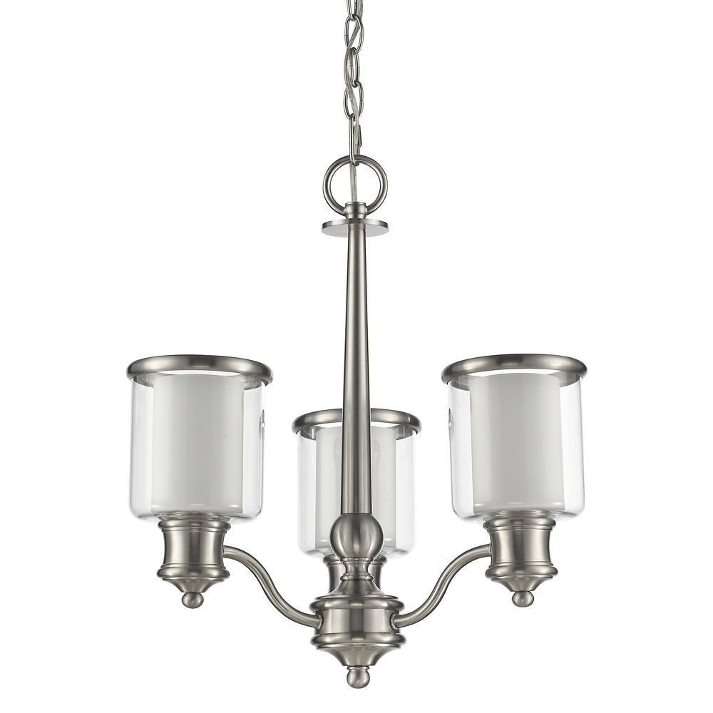 Giuliana 3-Light Satin Nickel Chandelier With Double Layer Clear And White Glass Shades