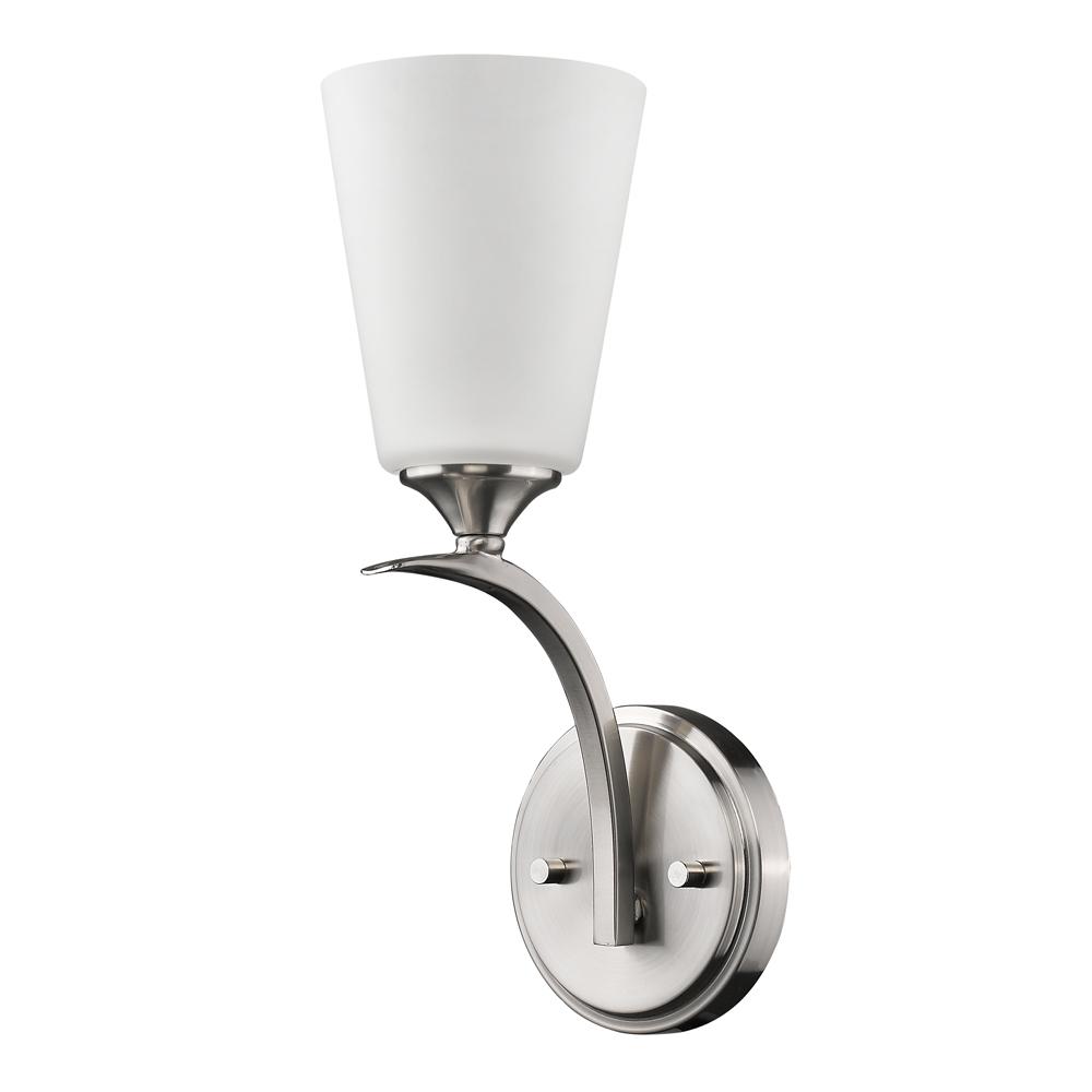 Zoey 1-Light Satin Nickel Sconce With Frosted Glass Shade