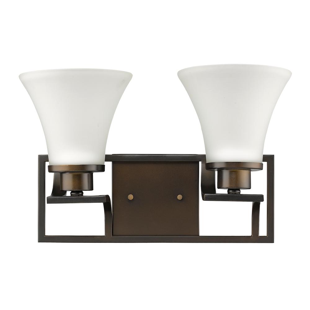 Mia 2-Light Oil-Rubbed Bronze Vanity Light With Etched Glass Shades