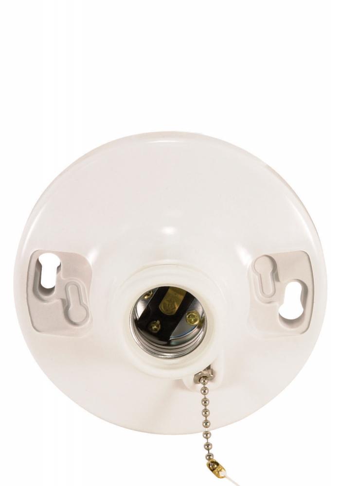 4 Terminal White Phenolic On-Off Pull Chain Ceiling Receptacle; Screw Terminals; 4-1/2"
