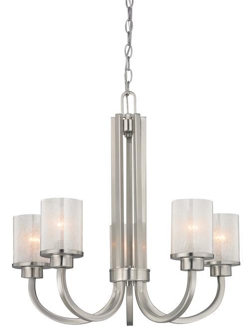 5 Light Chandelier Brushed Nickel Finish Ice Glass