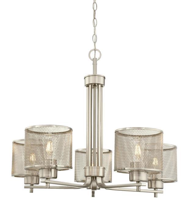 5 Light Chandelier Brushed Nickel Finish Mesh Shades