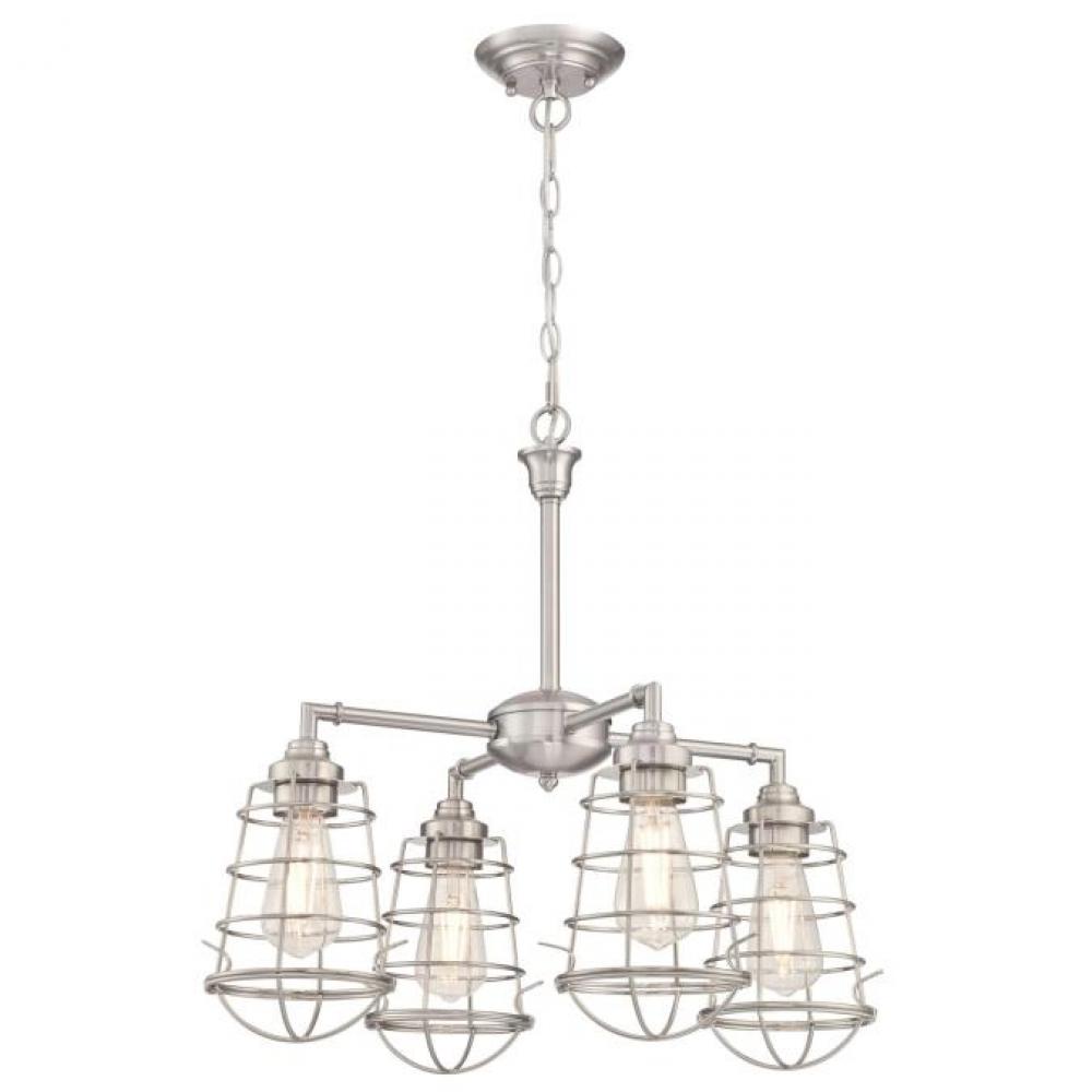 4 Light Chandelier/Semi-Flush Brushed Nickel Finish Cage Shades