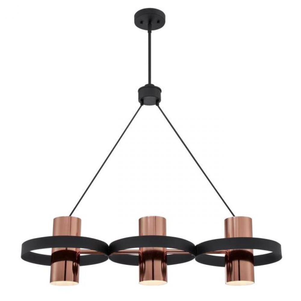 3 Light Chandelier Matte Black Finish Copper Shades