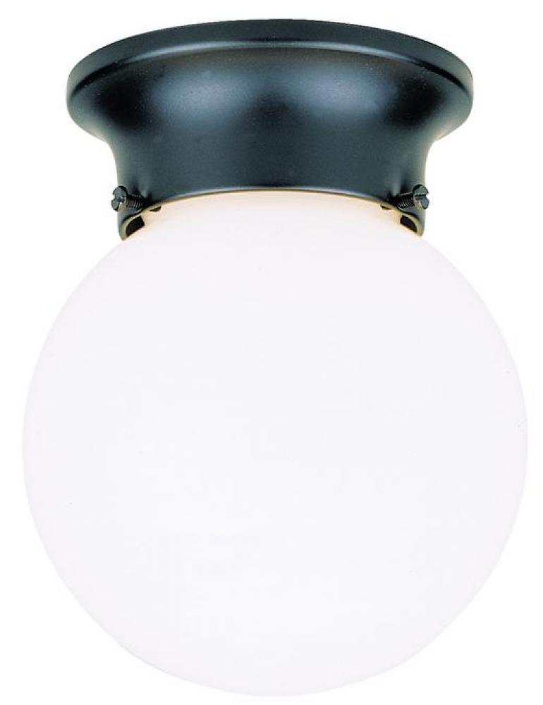 6 in. 1 Light Flush Black Finish White Glass Globe