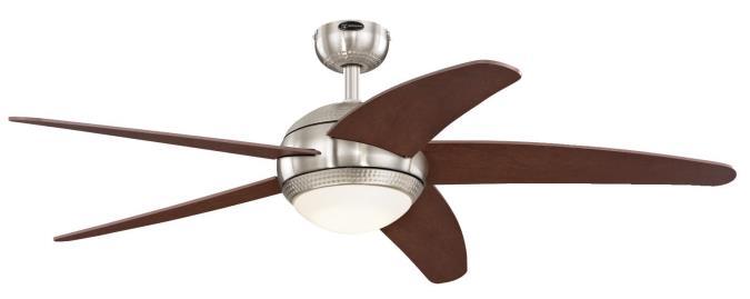 52 in. Brushed Nickel Finish with Hammered Accents Catalpa Wood Blades Opal Frosted Glass