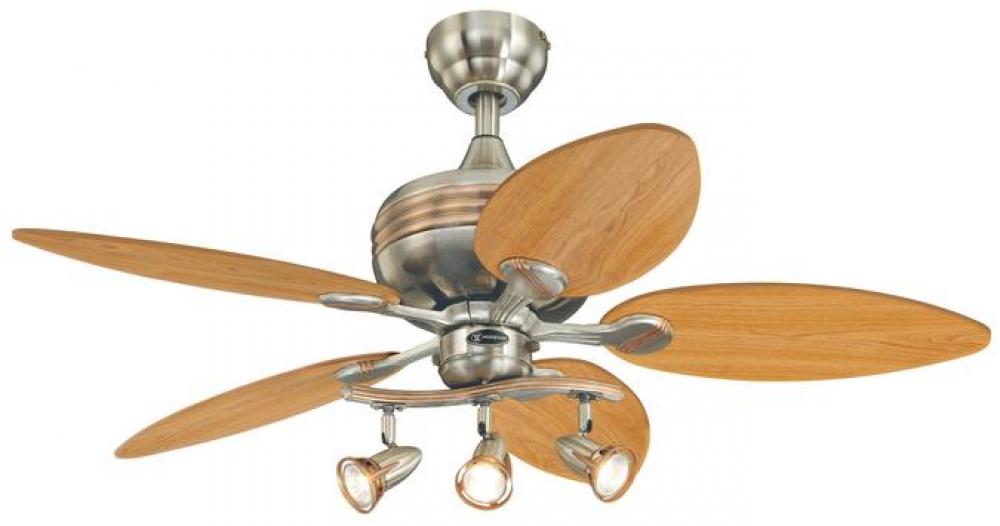 44 in. Brushed Nickel Finish with Copper Accents Reversible Blades (Maple/Mahogany) Spot Lights