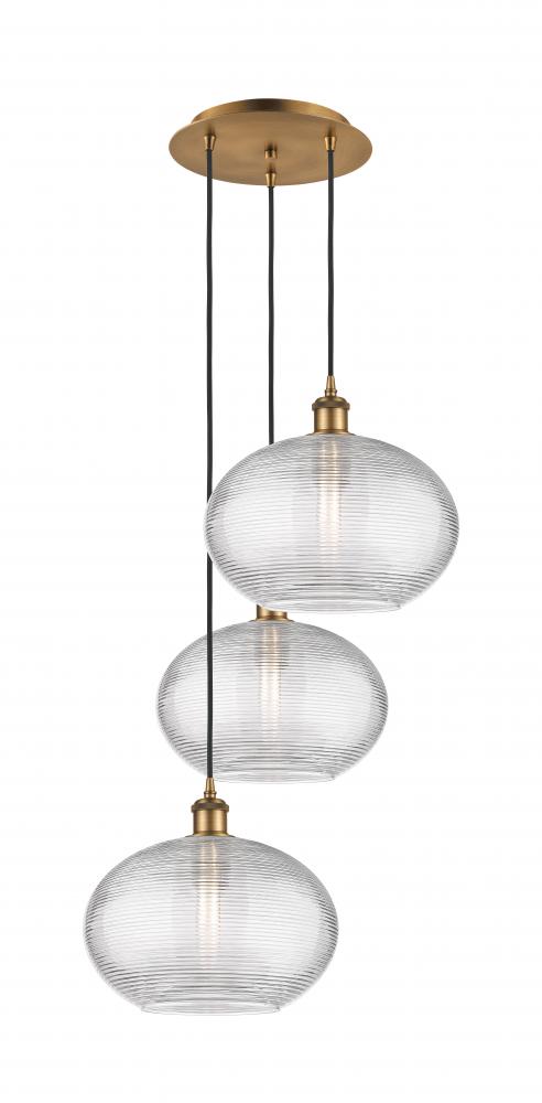 Ithaca - 3 Light - 19 inch - Brushed Brass - Cord hung - Multi Pendant