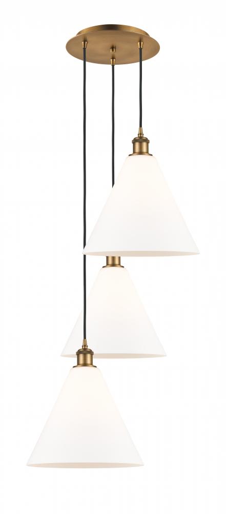 Berkshire - 3 Light - 19 inch - Brushed Brass - Cord Hung - Multi Pendant