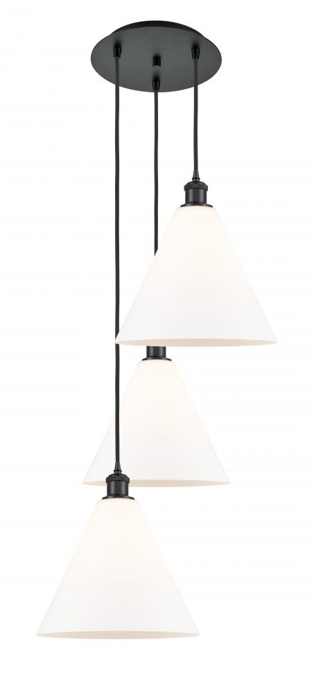 Berkshire - 3 Light - 19 inch - Matte Black - Cord Hung - Multi Pendant