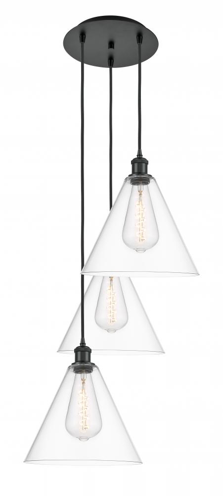 Berkshire - 3 Light - 19 inch - Matte Black - Cord Hung - Multi Pendant