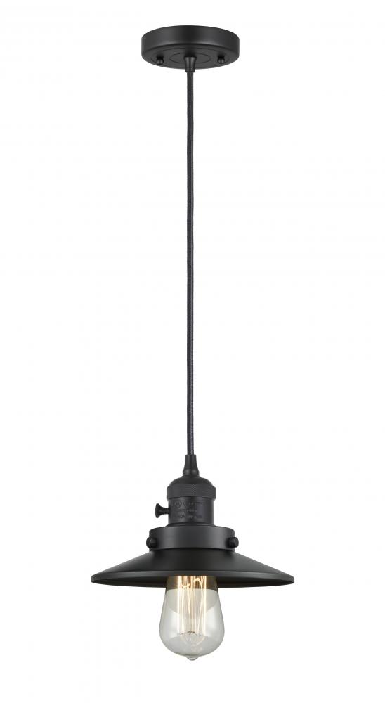 Railroad - 1 Light - 8 inch - Matte Black - Cord hung - Mini Pendant