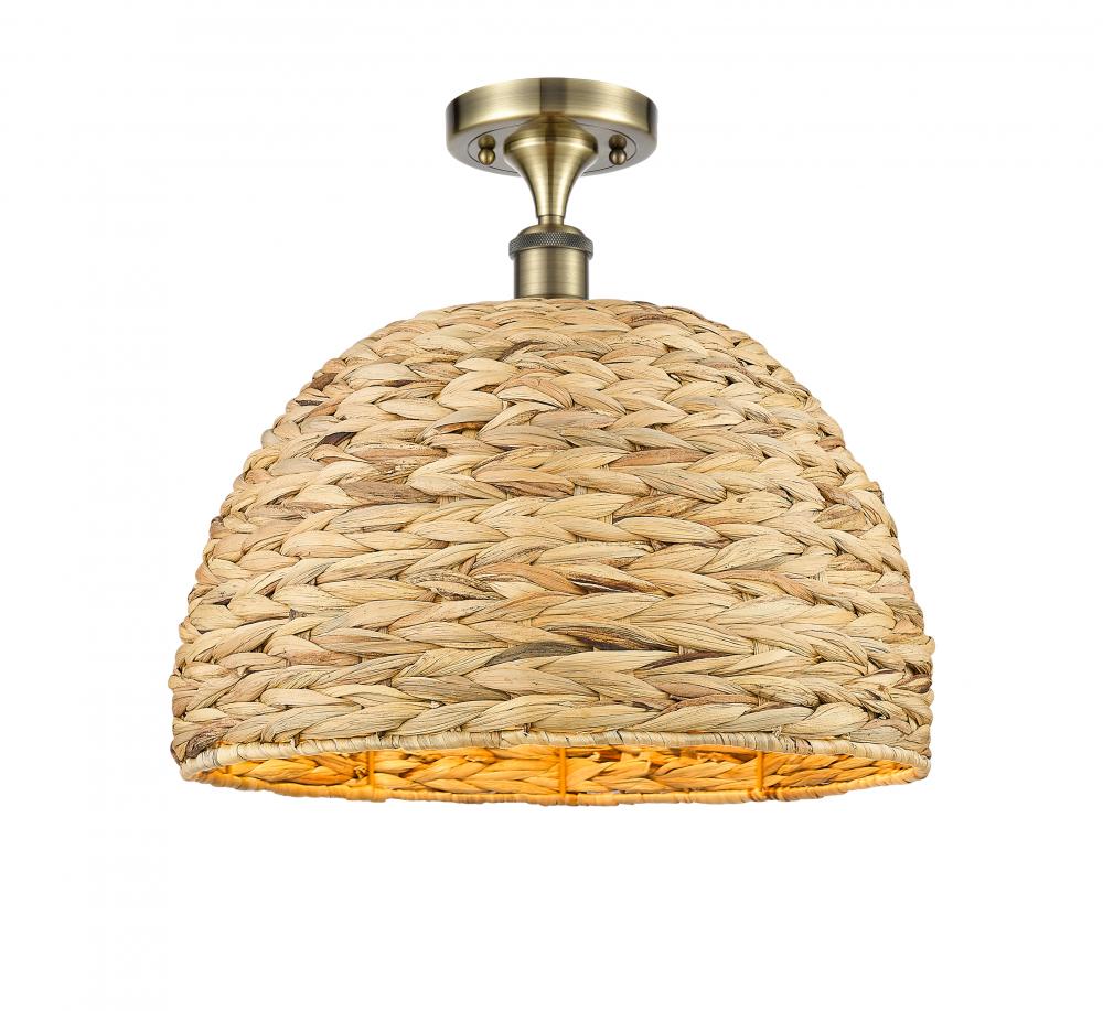 Woven Rattan - 1 Light - 16 inch - Antique Brass - Semi-Flush Mount