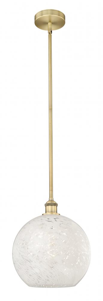 White Mouchette - 1 Light - 12 inch - Brushed Brass - Stem Hung - Mini Pendant