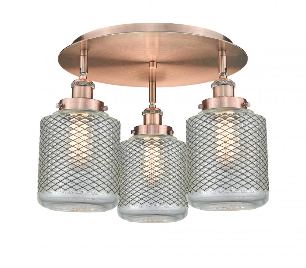 Edison - 3 Light - 18 inch - Antique Copper - Flush Mount