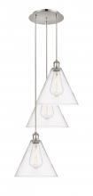 Innovations Lighting 113B-3P-PN-GBC-122 - Berkshire - 3 Light - 19 inch - Polished Nickel - Cord Hung - Multi Pendant