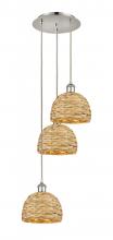 Innovations Lighting 113B-3P-PN-RBD-8-NAT - Woven Rattan - 3 Light - 15 inch - Polished Nickel - Cord hung - Multi Pendant