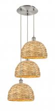 Innovations Lighting 113B-3P-SN-RBD-12-NAT - Woven Rattan - 3 Light - 19 inch - Brushed Satin Nickel - Cord hung - Multi Pendant