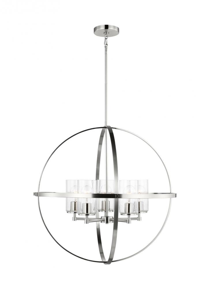 Alturas indoor dimmable 5-light single tier chandelier in brushed nickel finish with spherical steel