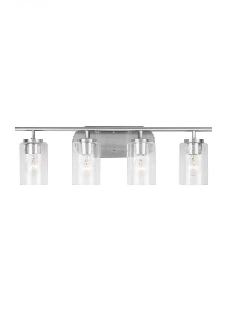 Oslo dimmable 3-light wall bath sconce in a brushed nickel finish with clear seeded glass shade