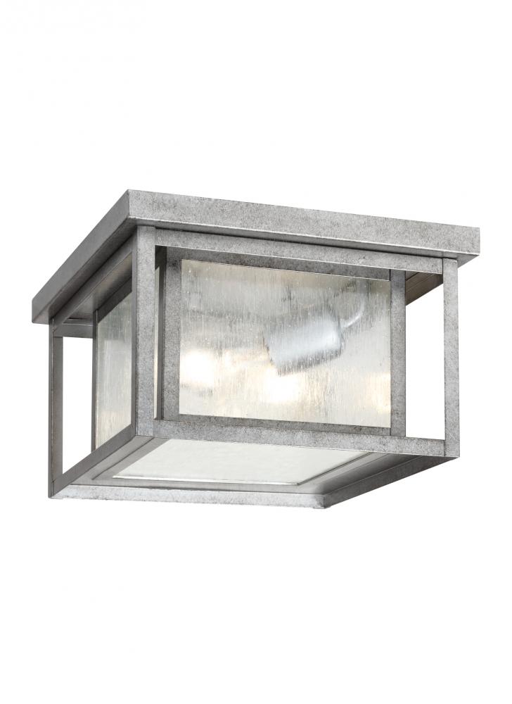 Hunnington contemporary 2-light outdoor exterior ceiling flush mount in weathered pewter grey finish