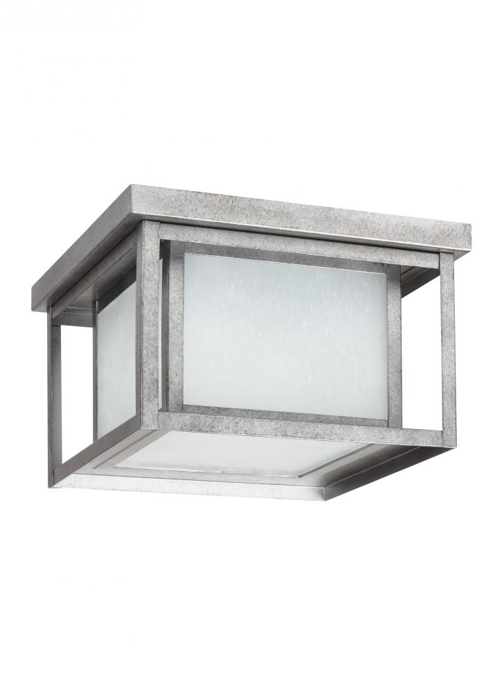 Hunnington contemporary 2-light outdoor exterior ceiling flush mount in weathered pewter grey finish