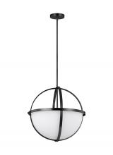 Generation Lighting 6624603EN3-112 - Alturas indoor dimmable LED 3-light pendant in a midnight black finish and etched white glass shades
