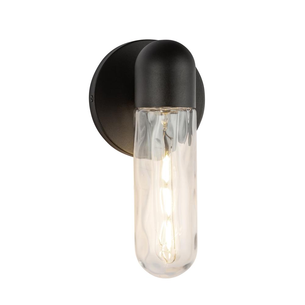 Lima 10-in Black/Clear Water Glass 1 Light Exterior Wall