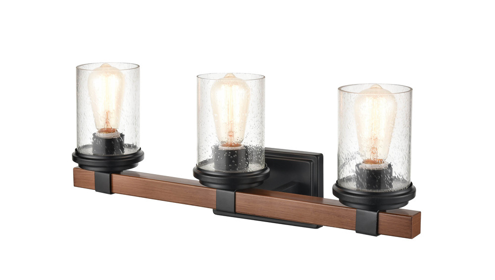 Taos 3-Light Vanity Matte Black/Wood Grain