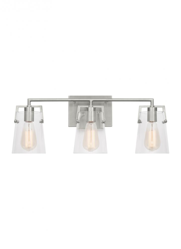 Crofton Modern 3-Light Bath Vanity Wall Sconce in Brushed Steel Silver Finish