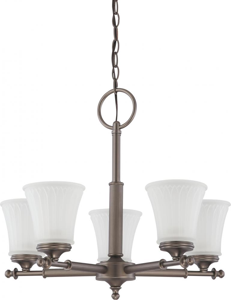 5-Light Chandelier in Aged Pewter Finish with Frosted Etched Glass