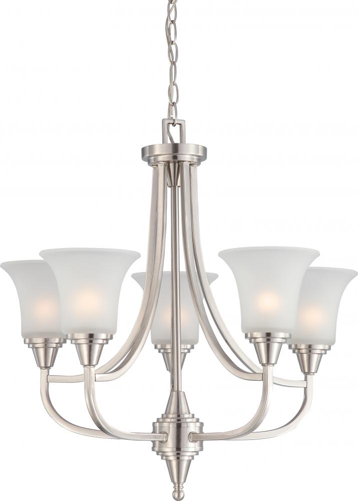 Surrey - 5 Light Chandelier with Frosted Glass - Brushed Nickel Finish